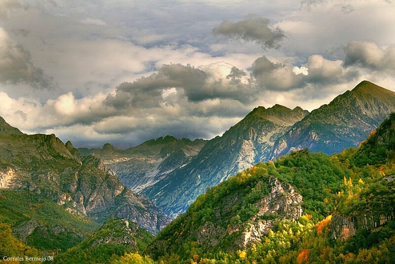 Mountain Range with Trees — Green, Dramatic, Autumn