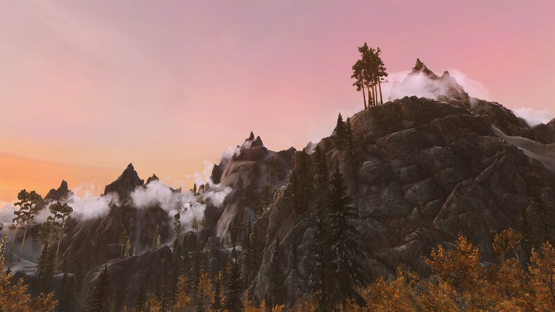 Mountain Range with Trees — Pink