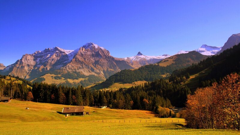 Mountain Range with Valley — Blue
