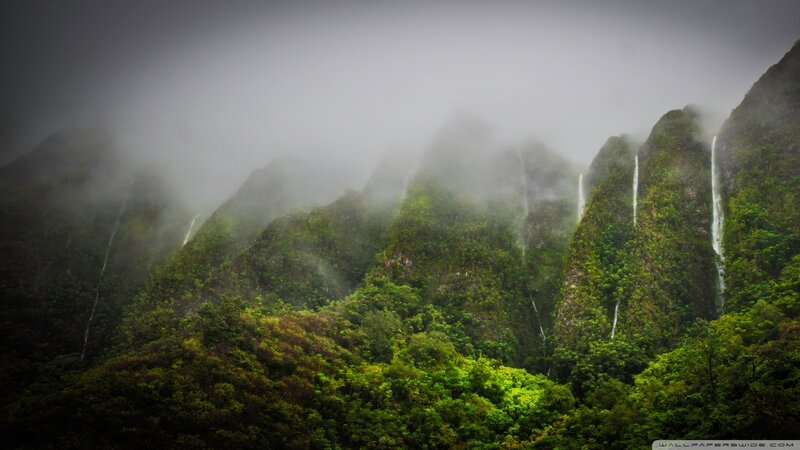 Mountain Range with Waterfalls — Green
