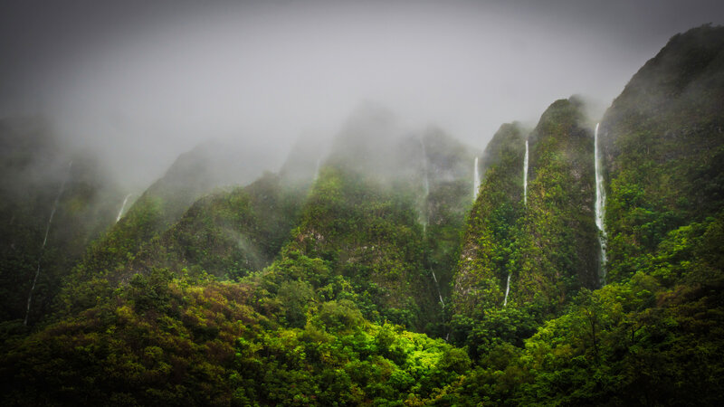 Mountain Range with Waterfalls
