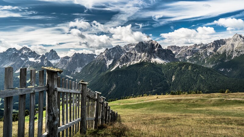 Mountain Range with Wooden Fence — Blue