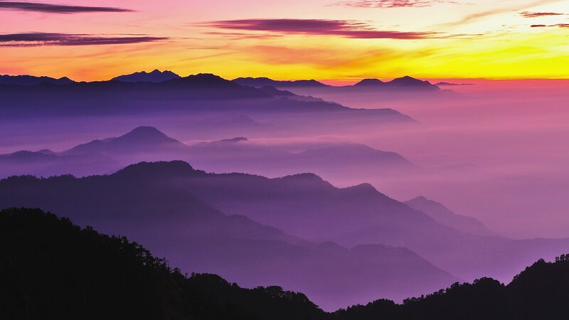 Mountain Ranges at Sunrise — Purple
