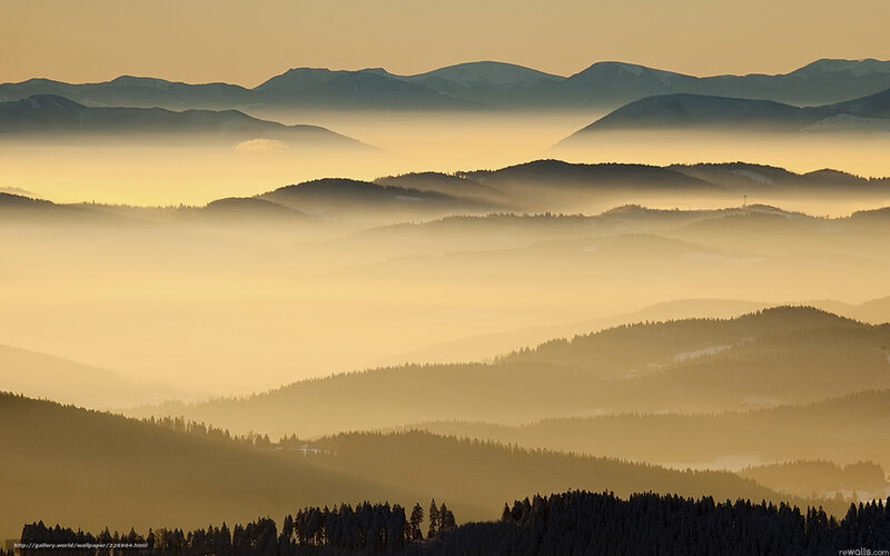 Mountain Ranges at Sunrise — Yellow