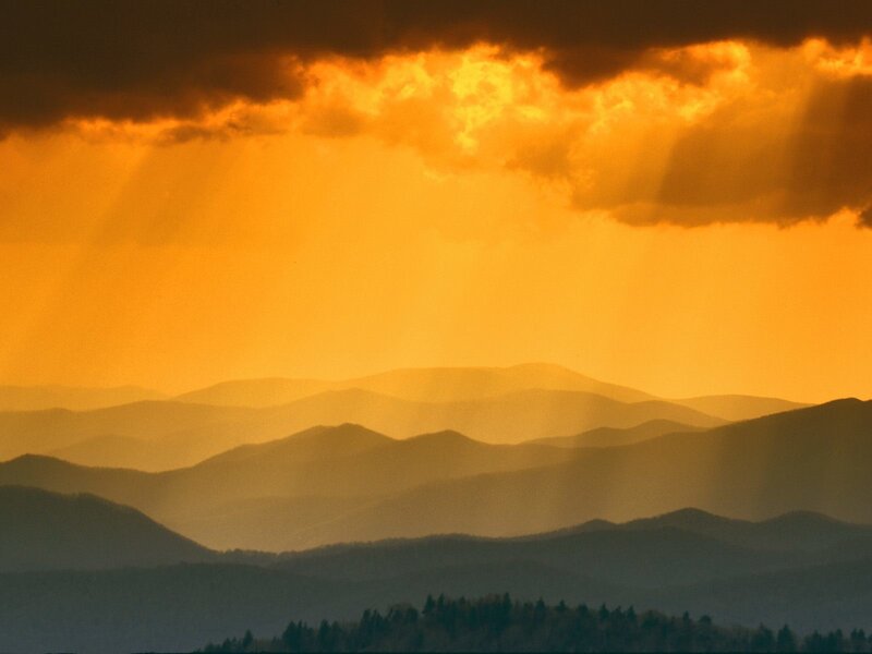 Mountain Ranges at Sunset — Orange, Dramatic