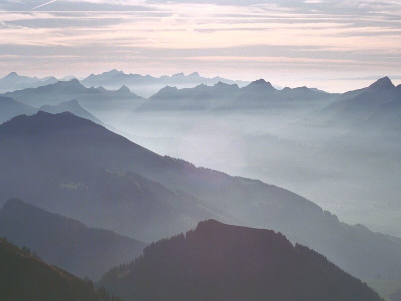 Mountain ranges in morning mist