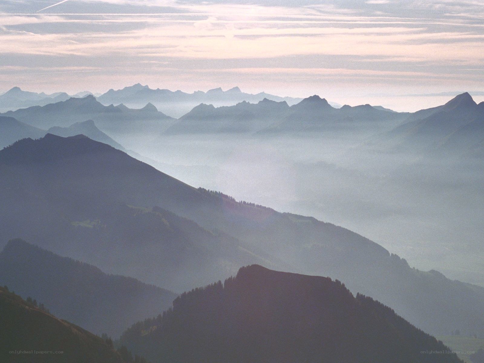 Mountain ranges in morning mist