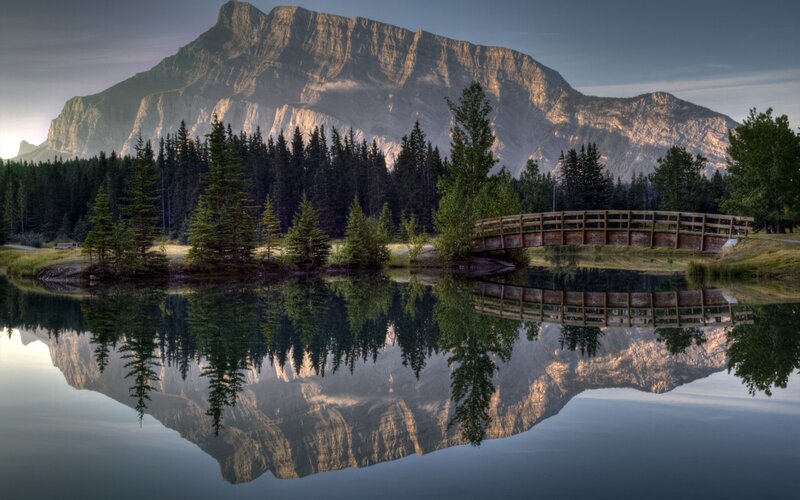 Mountain reflected in a calm lake