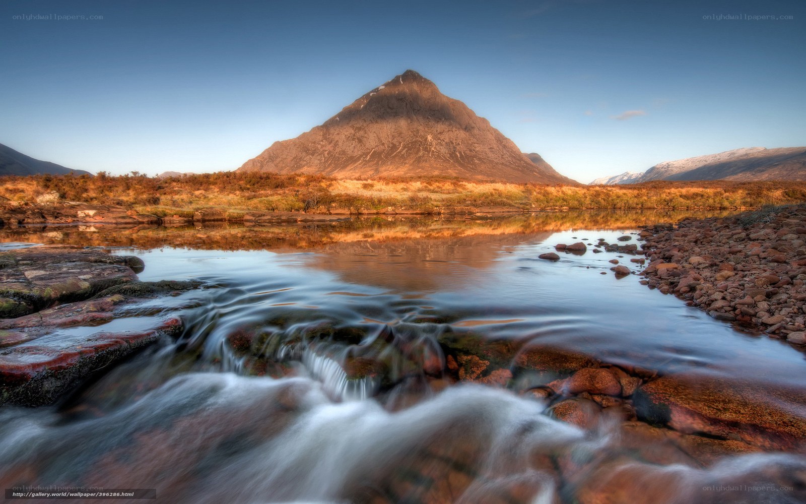 Mountain reflected in a stream