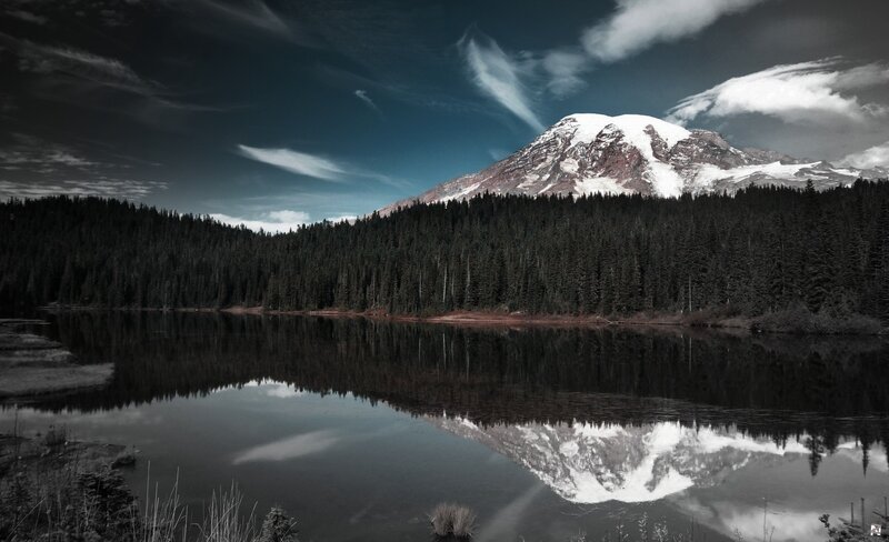 Mountain Reflected in Lake — Black