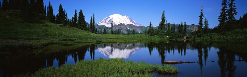 Mountain Reflected in Lake — Blue, Afternoon