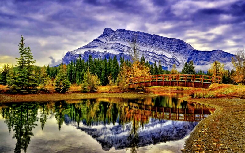 Mountain Reflected in Lake — Blue, Dramatic, Autumn