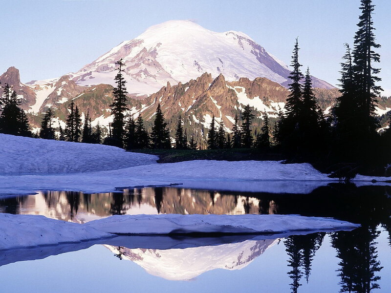 Mountain Reflected in Lake — Blue, Morning