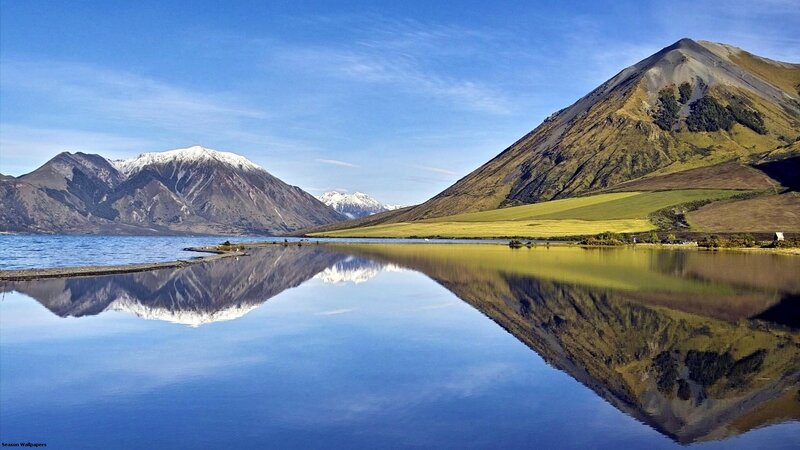Mountain Reflected in Lake — Blue, Serene, Afternoon, Photograph, Mountains, Sky