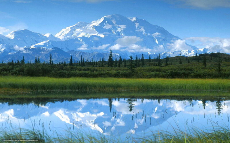 Mountain Reflected in Lake — Blue, Serene, Afternoon, Photograph, Snow-capped Mountain, Trees