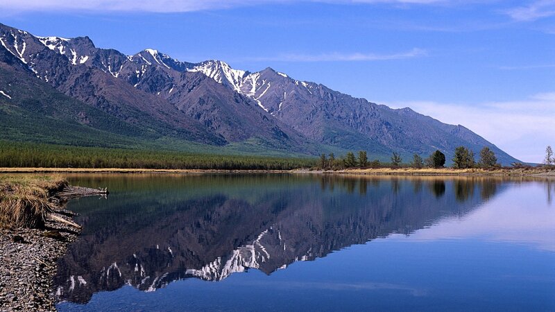 Mountain Reflected in Lake — Blue, Serene, Afternoon, Photograph, Snow-capped Peaks