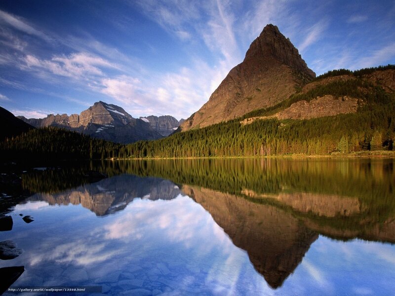 Mountain Reflected in Lake — Blue, Serene, Morning, Photograph, Forest, Sky
