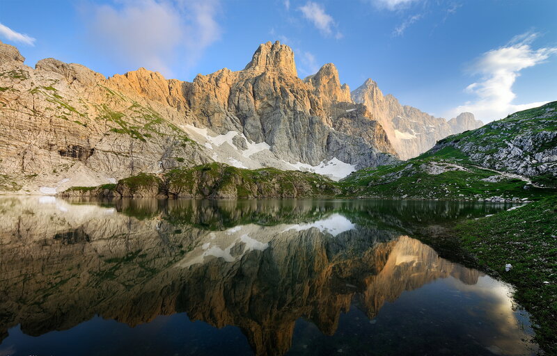 Mountain Reflected in Lake — Blue, Serene, Morning, Photograph, Mountains