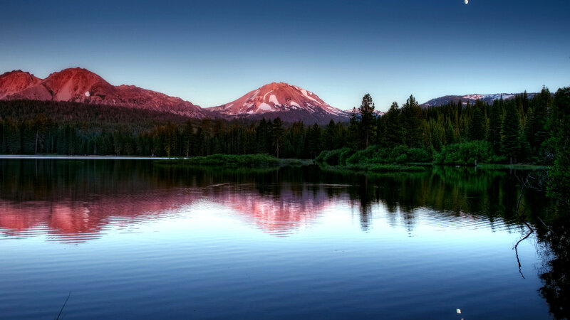 Mountain Reflected in Lake — Blue, Serene, Night, Photograph, Trees