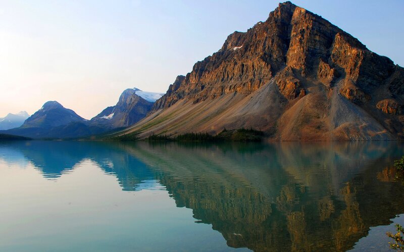 Mountain Reflected in Lake — Blue, Serene, Sunset, Photograph, Mountains