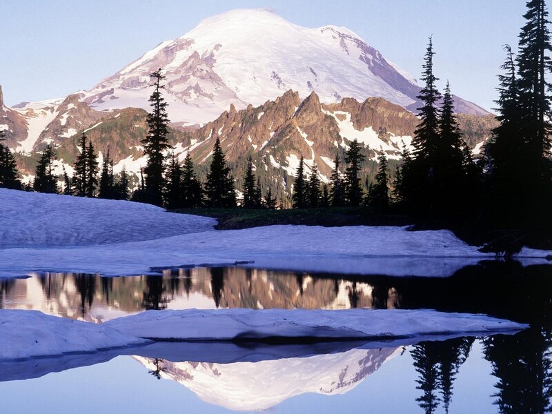 Mountain Reflected in Lake — Blue, Serene