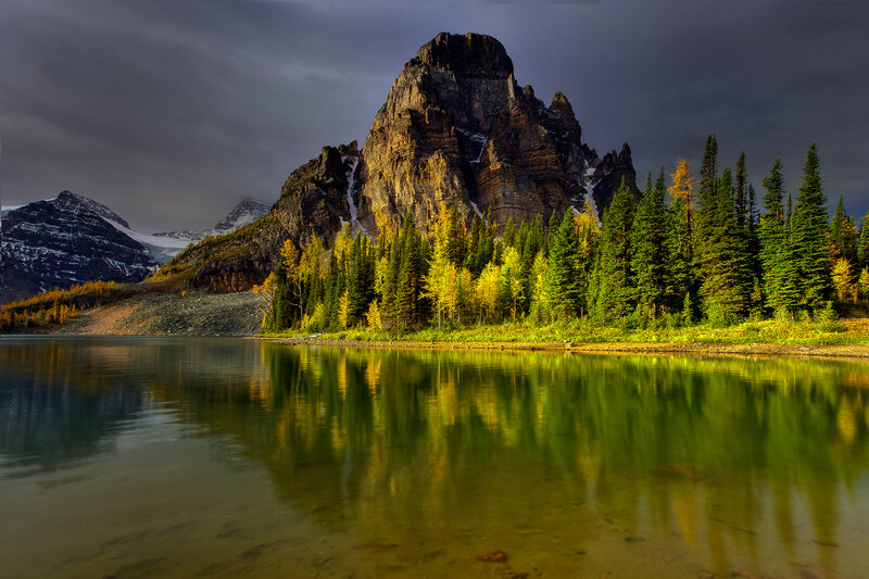 Mountain Reflected in Lake — Green, Dramatic, Autumn