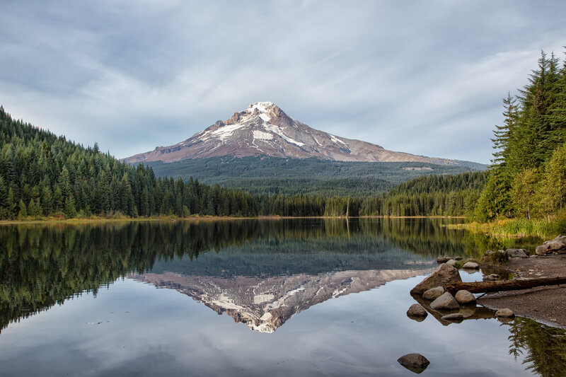 Mountain Reflected in Lake — Green, Serene, Afternoon