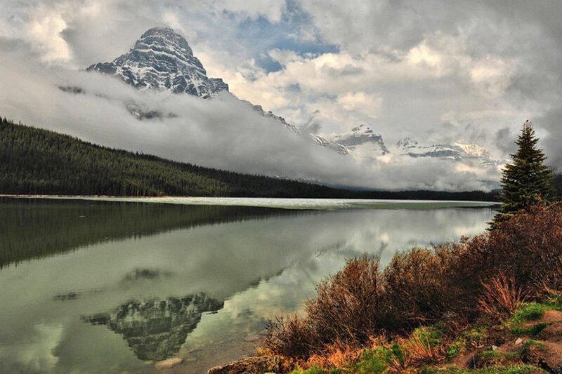 Mountain Reflected in Lake — Green, Serene, Morning