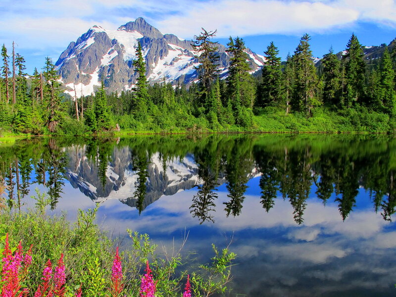 Mountain Reflected in Lake — Green, Serene, Summer