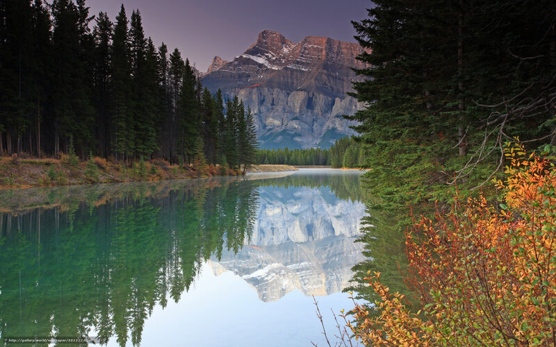 Mountain Reflected in Lake — Green, Serene, Sunset, Photograph, Trees, Forest