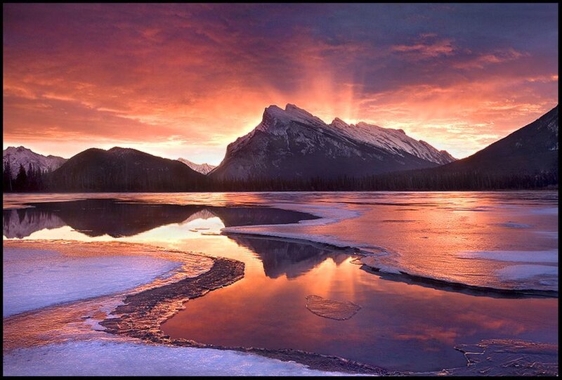 Mountain Reflected in Lake — Orange, Dramatic