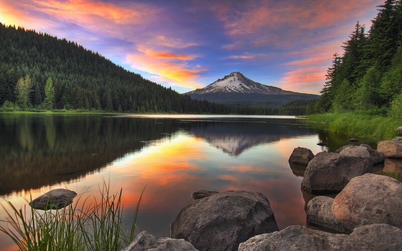 Mountain Reflected in Lake — Orange, Serene