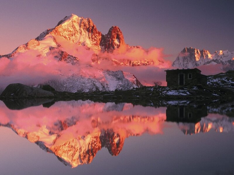 Mountain Reflected in Lake — Pink, Serene, Sunrise
