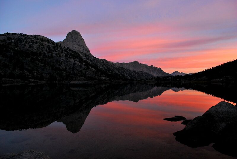 Mountain Reflected in Lake — Pink, Serene, Sunset, Photograph, Sky