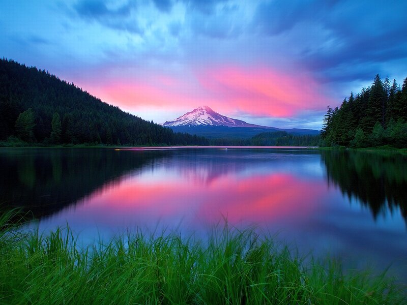 Mountain Reflected in Lake — Pink