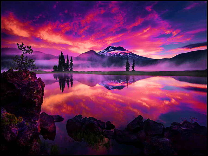 Mountain Reflected in Lake — Purple, Dramatic