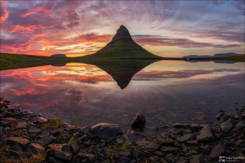 Mountain Reflected in Lake — Red, Dramatic, Sunset, Photograph, Sky