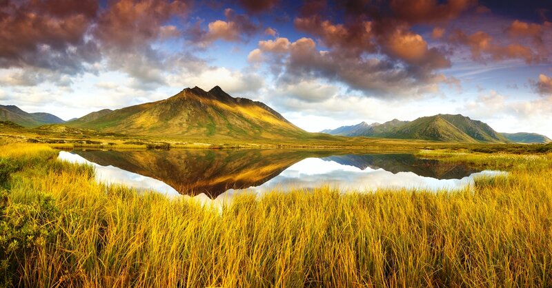 Mountain Reflected in Lake — Yellow