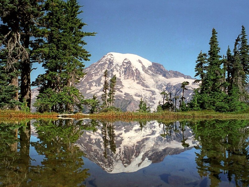 Mountain Reflected in Pond — Blue