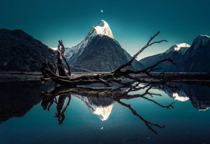 Mountain Reflected in Water — Blue