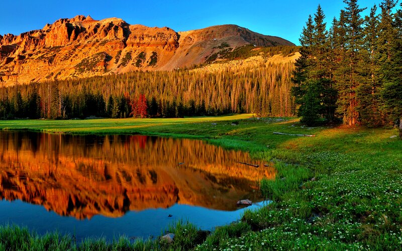 Mountain Reflecting in Lake — Blue
