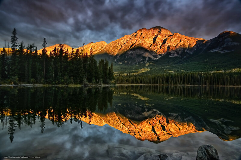 Mountain Reflecting in Lake — Orange, Dramatic