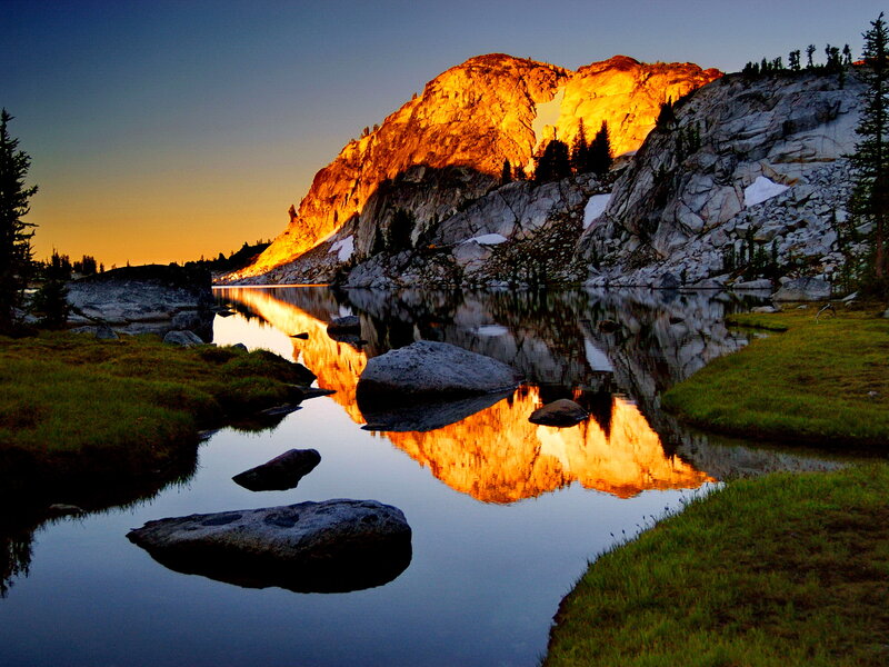 Mountain Reflecting in Lake — Orange