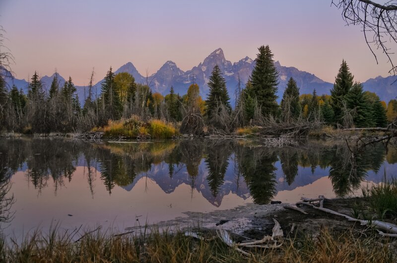 Mountain reflection at dusk
