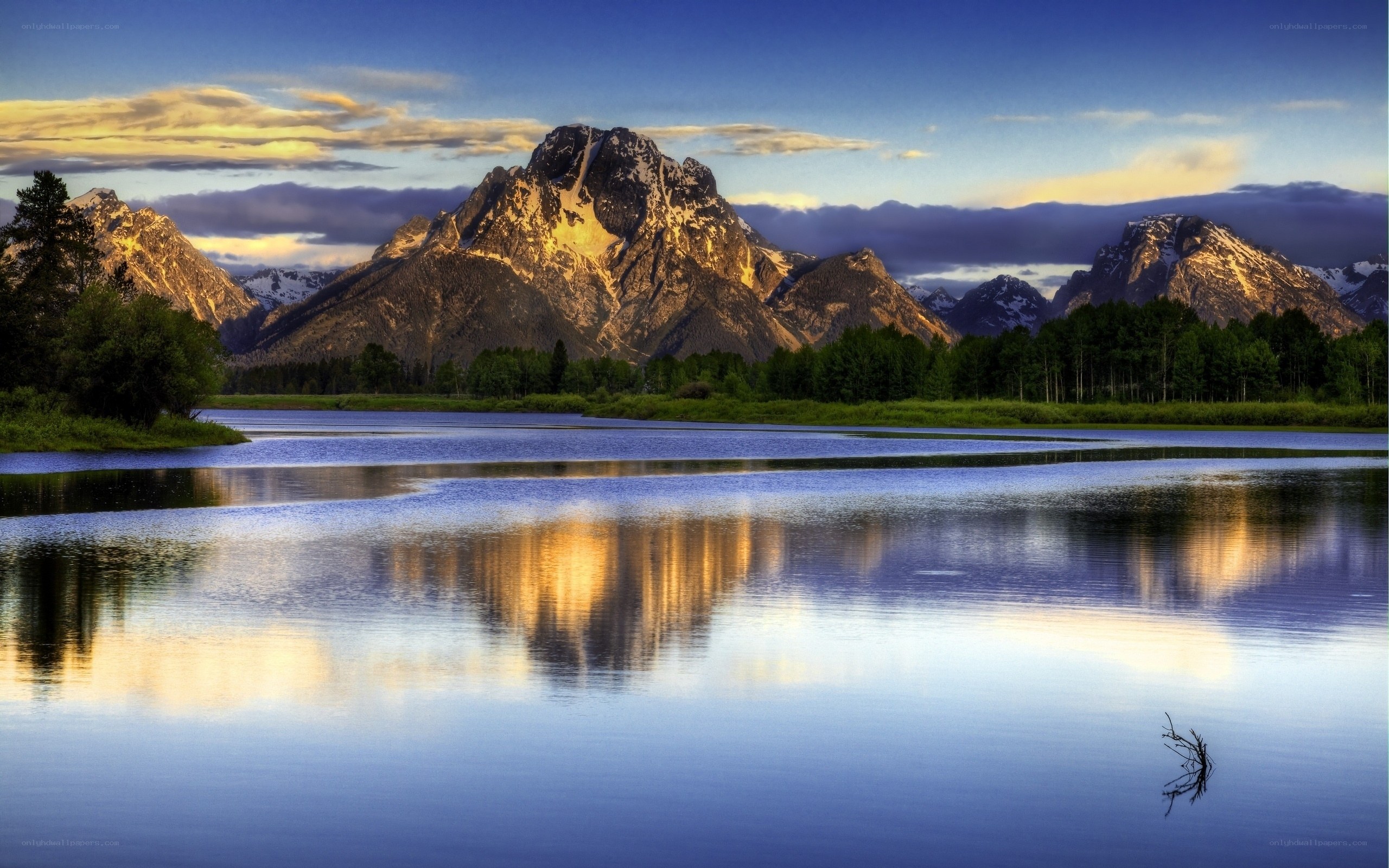Mountain reflection at sunset