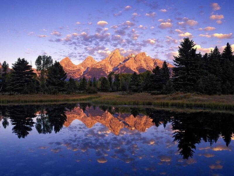 Mountain reflection at sunset