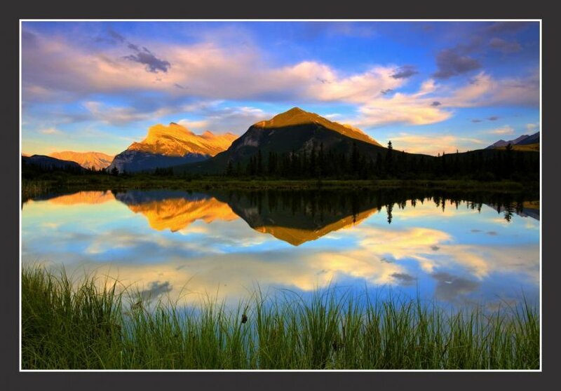 Mountain reflection at sunset
