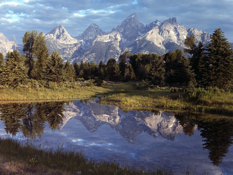Mountain reflection in a calm lake