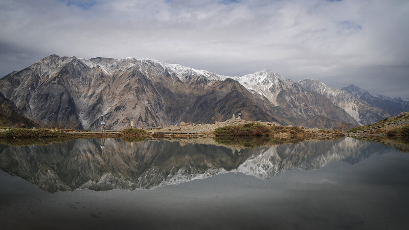 Mountain reflection in a calm lake