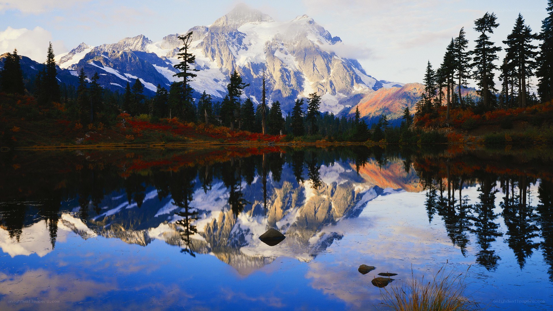 Mountain reflection in a calm lake